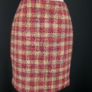 ANNE KLEIN Skirt Pink Ivory Plaid Tweed Pencil